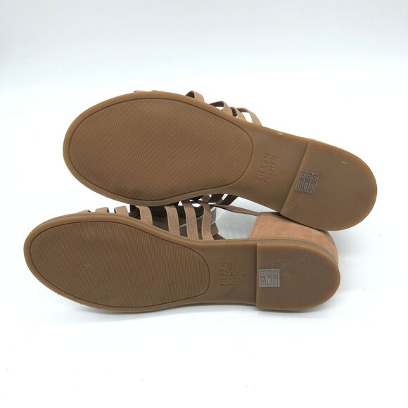 Eileen Fisher Rato Elastic Tan Nubuck Gladiator Sandals Flats Size 5 - Picture 5 of 6